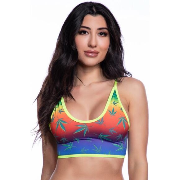 🦋B2G1🦋MIDNIGHT BALLERINA Rainbow Pot Leaf Crop Top | ONE SIZE | Dance Wear - Picture 1 of 2